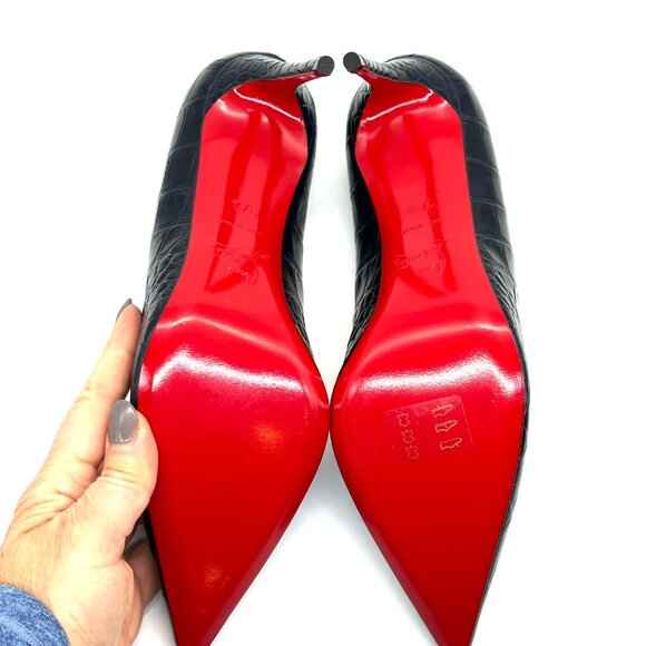 Christian Louboutin KATE 85 Crock Calf Ali leather Heels Pumps Shoes Black - Picture 13 of 15